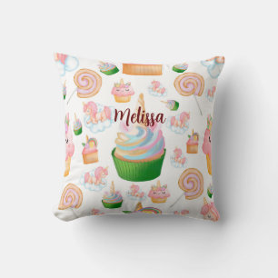 Rosa Cute Namn Personlig Cupkaka Unicorn Kudde