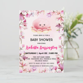 Rosa Cute octopus bläckblommor, barn i babyduschar Inbjudningar