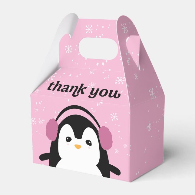Rosa Cute Penguin Winter Baby Shower Tack Presentaskar (Framsidan Sidan)
