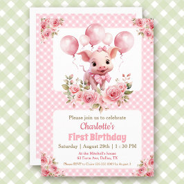 Rosa Cute Piggy Farm ThBäste flicka 1:a födelsedag Inbjudningar