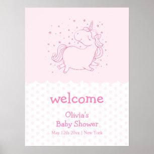 Rosa Cute Polka Dot Unicorn Baby Shower Välkommen Poster
