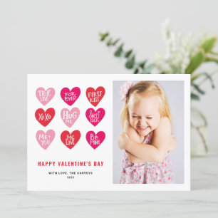 Rosa Cute Quotes on Hearts Valentine Day Photo Julkort
