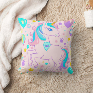 Rosa Cute Rainbow Unicorn-flickor, barn Kudde