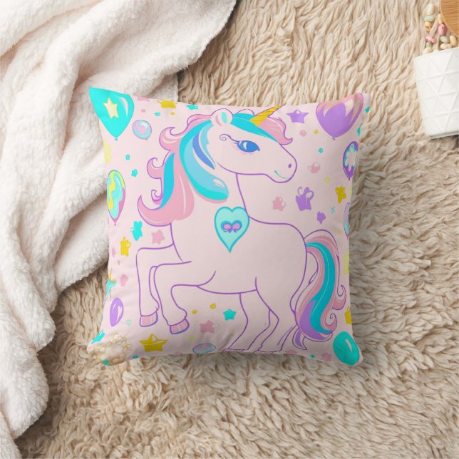 Rosa Cute Rainbow Unicorn-flickor, barn Kudde (Filt)