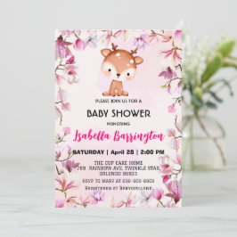 Rosa Cute renfawn blommor babyduschbarn Inbjudningar