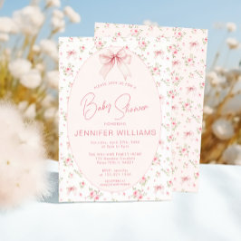 Rosa Cute Shabby chic Ro Bow Flicka Shower Inbjudningar