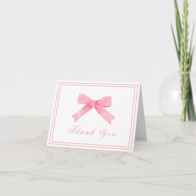 Rosa Cute Simple Bow Girl Baby Shower Tack Kort (Framsida)