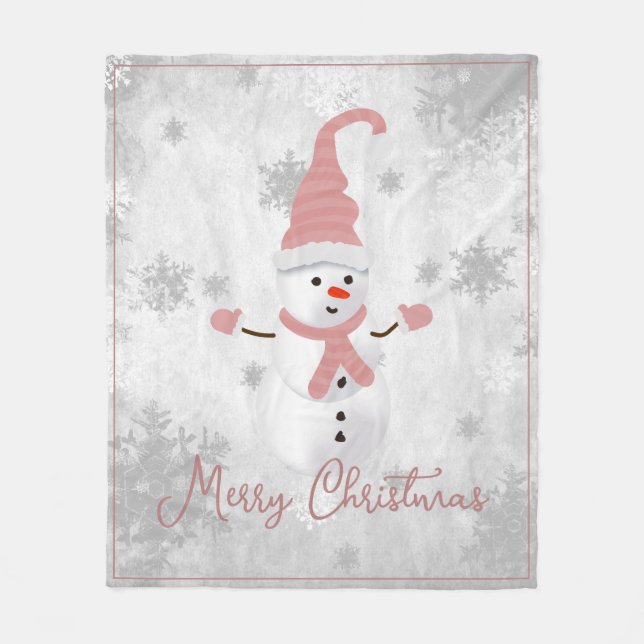 Rosa Cute Snögubbe Helgdag Fleece Blanket (Framsidan)