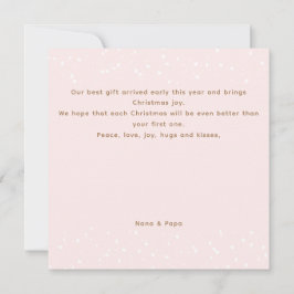 Rosa Cute Snögubbe Long Text First Girl jul Kort