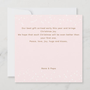 Rosa Cute Snögubbe Long Text First Girl jul Kort