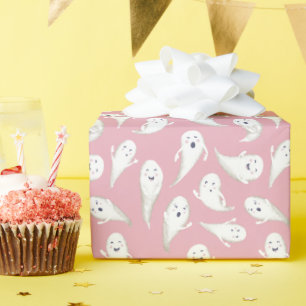 Rosa Cute Spöken Halloween Wrapping Papper Presentpapper