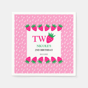 Rosa Cute Strawberry Berry Sweet 2:a födelsedagen Pappersservett