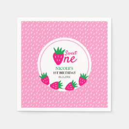 Rosa Cute Strawberry Girl 1:a födelsedagen Pappersservett