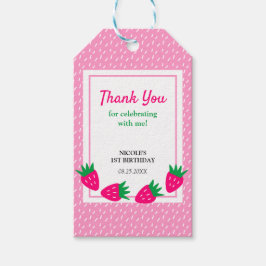 Rosa Cute Strawberry Girl Birthday Tack Presentetikett