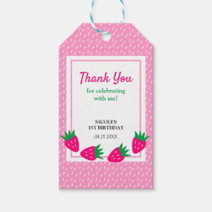 Rosa Cute Strawberry Girl Birthday Tack Presentetikett