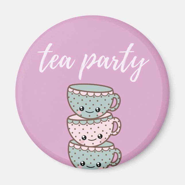 Rosa Cute Tea Party Tekopp Magnet (Framsidan)