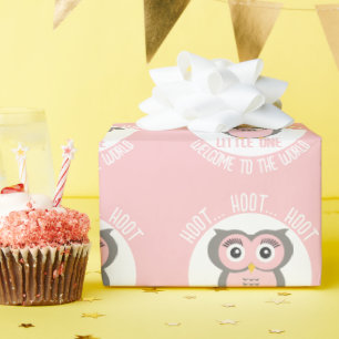 Rosa Cute Uggla Hoot Hoot Välkommen till världen Presentpapper