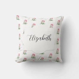 Rosa Cute Uggla Watercolor Mönster Monogramme Kudde