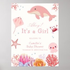 Rosa Cute under Sea Dolphin Baby Shower Välkommen Poster