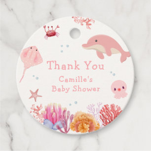 Rosa Cute under Sea Dolphin Girl Baby Shower Gåvor Etiketter