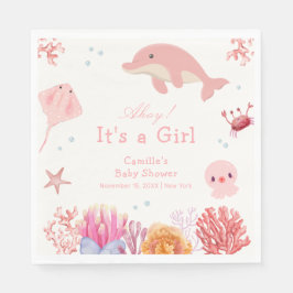 Rosa Cute under Sea Dolphin Girl Baby Shower Pappersservett