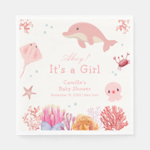 Rosa Cute under Sea Dolphin Girl Baby Shower Pappersservett