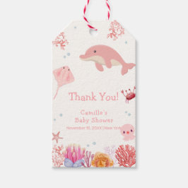 Rosa Cute under Sea Dolphin Girl Baby Shower Presentetikett