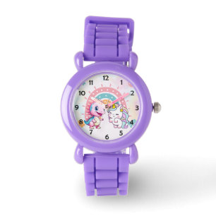 Rosa Cute Unicorn dinosaurs regnbåge Födelsedagsfe Armbandsur