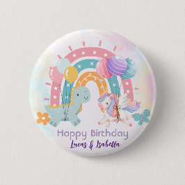 Rosa Cute Unicorn dinosaurs regnbåge Födelsedagsfe Knapp