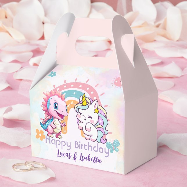 Rosa Cute Unicorn dinosaurs regnbåge Födelsedagsfe Presentaskar (Bröllop)