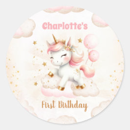 Rosa Cute Unicorn Magic Girl Birthday Runt Klistermärke