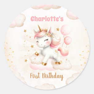 Rosa Cute Unicorn Magic Girl Birthday Runt Klistermärke