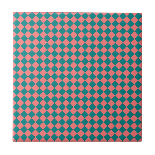 Rosa Cyan Checker Diamond Mönster Kakelplatta (Framsidan)