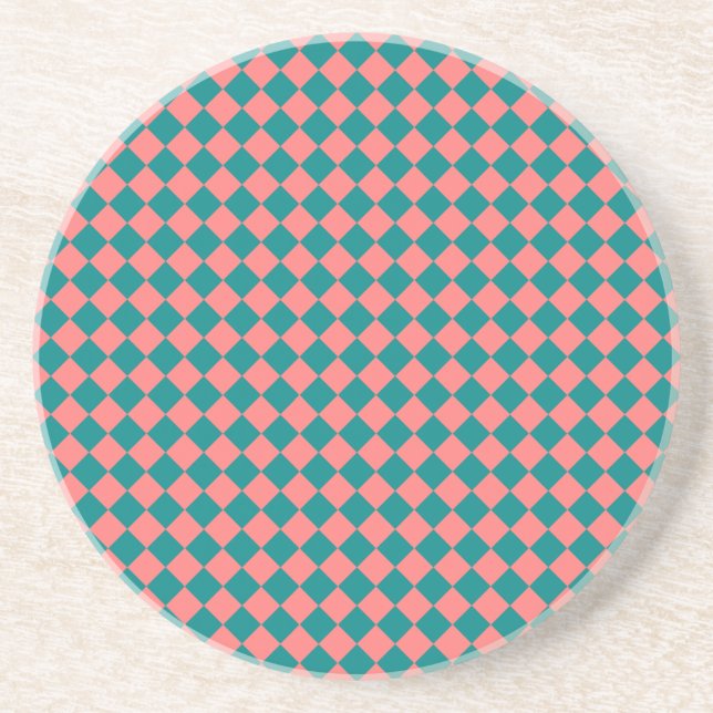 Rosa Cyan Checker Diamond Mönster Underlägg (Framsidan)