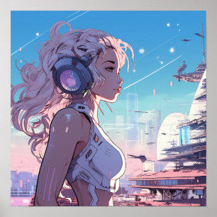 Rosa Cyber Girl - Manga Stil Poster