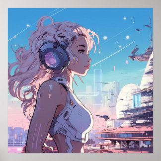 Rosa Cyber Girl - Manga Stil Poster