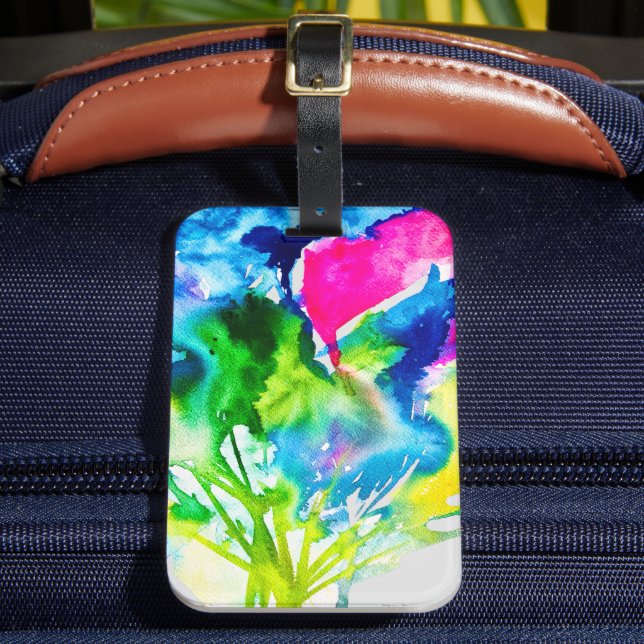 Rosa Cyclamen-blommans abstrakt, vattenfärg Bagagebricka (Framsida Insitu 2)