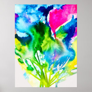 Rosa Cyclamen-blommans abstrakt, vattenfärg Poster