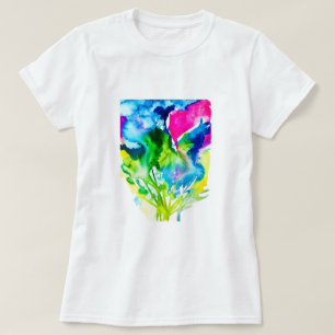 Rosa Cyclamen-blommans abstrakt, vattenfärg T Shirt