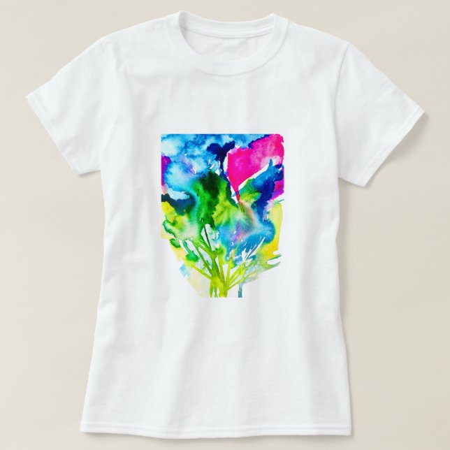Rosa Cyclamen-blommans abstrakt, vattenfärg T Shirt (Design framsida)