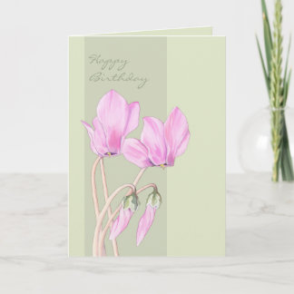 Rosa Cyclamens grönt Birthday Card Kort
