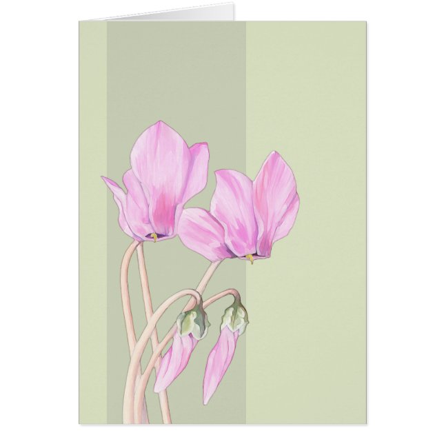 Rosa Cyclamens grönt Card Hälsningskort (Framsidan)