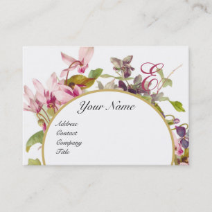 ROSA CYCLAMENS ROMANTIC BLOMMIGT MONOGRAM, Vit Visitkort