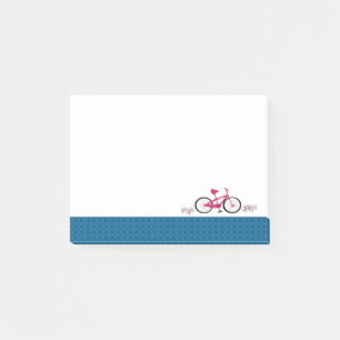 Rosa cykel blå mönstrad kant post-it block