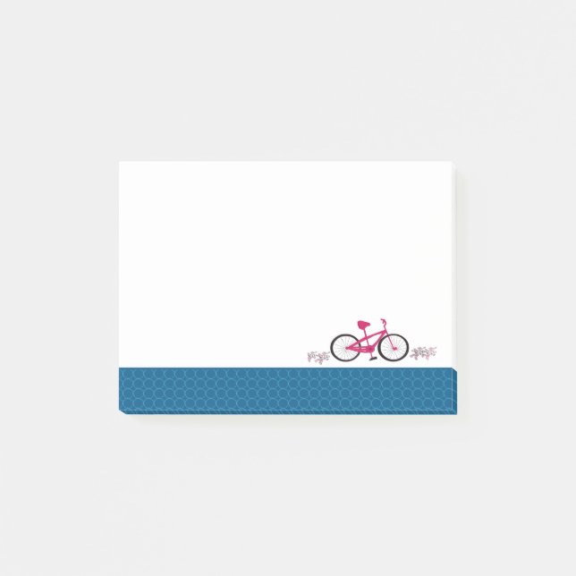 Rosa cykel blå mönstrad kant post-it block (Framsida)