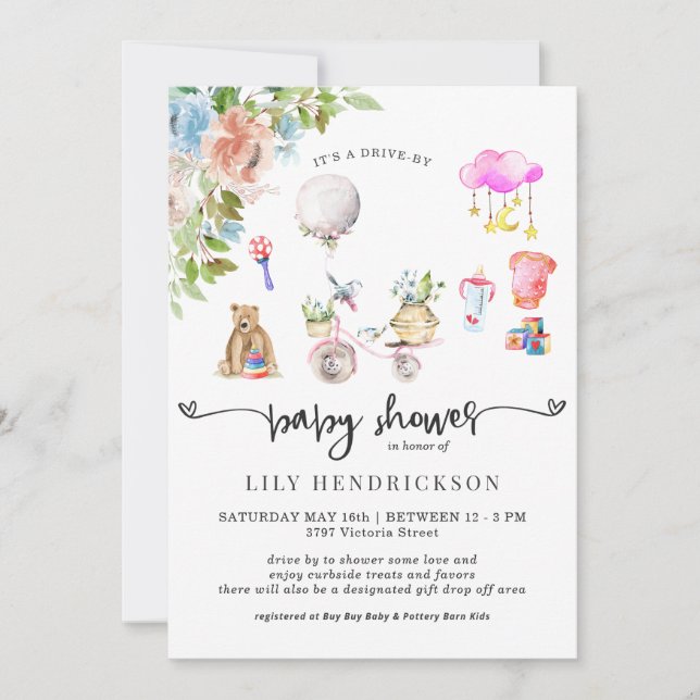 Rosa cykel | Drive-By Baby Shower-inbjudan (Framsida)
