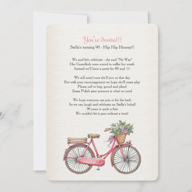 Rosa cykel inbjudan anpassad (Framsida)