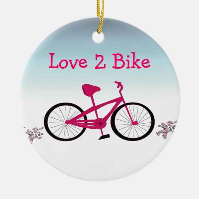Rosa cykel med söt slogan julgransprydnad keramik (Framsidan)