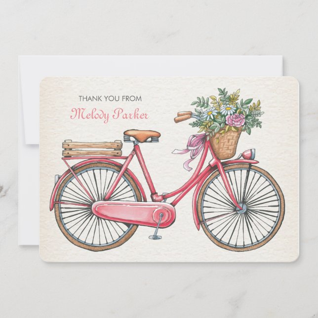 Rosa cykel personligt brevkort tack kort (Framsida)
