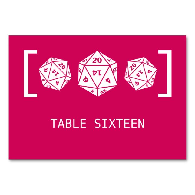 Rosa D20 Dice Gamer Bröllop Bord-kort Bordsnummer (Framsidan)